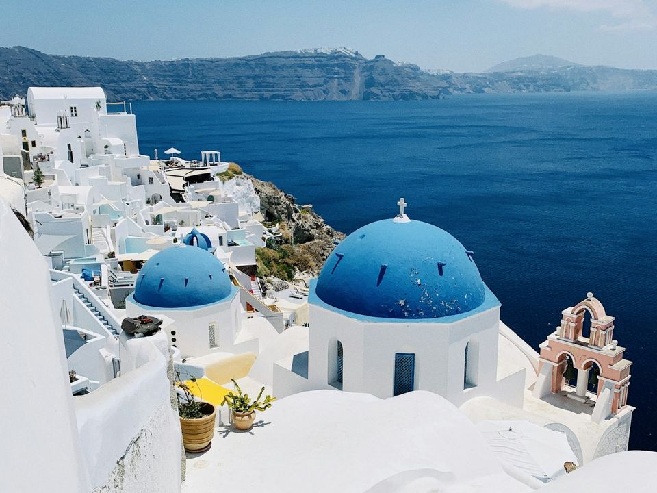 Blue domes above the sea in Santorini